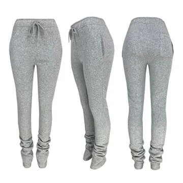HuiSiFang Womens Stacked Pants Fleece Sweatpants Thicked Warm Jogging Casual Ruched Workout Active Jogger Pants