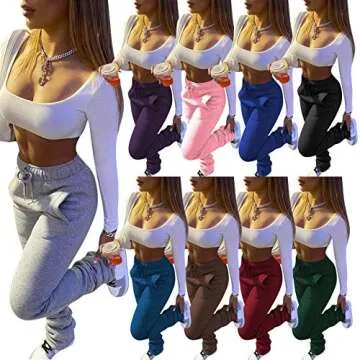 HuiSiFang Womens Stacked Pants Fleece Sweatpants Thicked Warm Jogging Casual Ruched Workout Active Jogger Pants