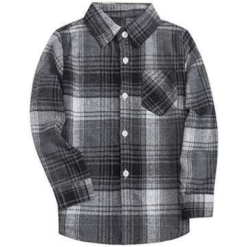 SANGTREE Boy's Flannel Shirts Long Sleeve Button Down Gray Plaid Tops (9-10 Years)