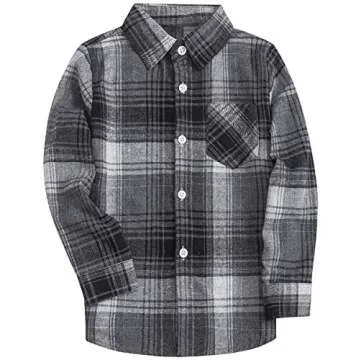 SANGTREE Boy's Flannel Shirts Long Sleeve Button Down Gray Plaid Tops (9-10 Years)