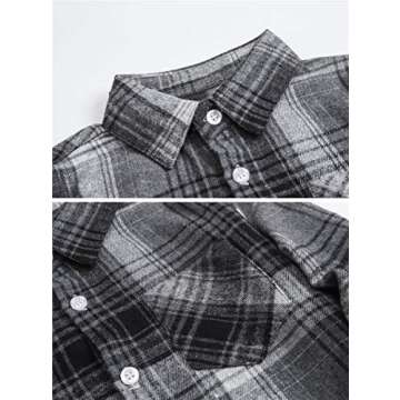 SANGTREE Boys' Flannel Shirt for 9-10 Years Gray Plaid