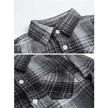 SANGTREE Boys' Flannel Shirt for 9-10 Years Gray Plaid