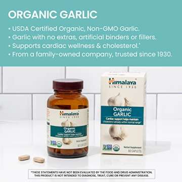 Himalaya Organic Garlic, for Lipid Metabolism and Immune Support, 1,400 mg, 60 Caplets, 1 Month Supply