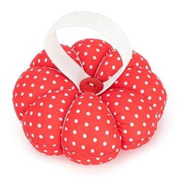 NEOVIVA Pincushions for Sewing with Wristband, Cute Wrist Pin Cushion for Daily Needlework, Style Pumpkin, Pack of 2, Polka Dot Red