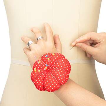 NEOVIVA Pincushions for Sewing with Wristband, Cute Wrist Pin Cushion for Daily Needlework, Style Pumpkin, Pack of 2, Polka Dot Red