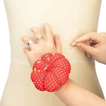NEOVIVA Pincushions for Sewing with Wristband, Cute Wrist Pin Cushion for Daily Needlework, Style Pumpkin, Pack of 2, Polka Dot Red