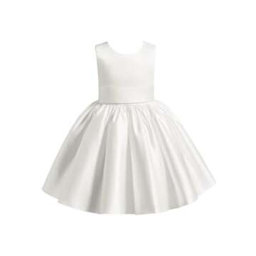 Inpown Ivory Satin Flower Girl Dress Toddler Knee Length First Communion Dress for Girls Kids Weddin...