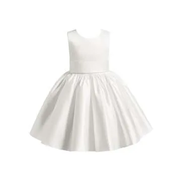 Inpown Ivory Satin Flower Girl Dress Toddler Knee Length First Communion Dress for Girls Kids Weddin...