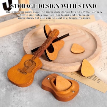 Krilves Sherum Strumbox, Sheremart Strumbox, Sherum Pick Box, Serum Strumbox, Emboadlie Wooden Acoustic Guitar Box, Wood Guitar Pick Case with Stand, Guitar Pick Box with 3 PCS Guitar Picks (1SET)