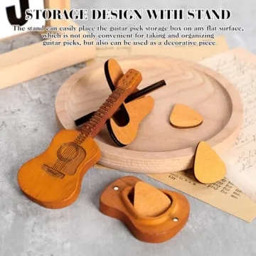 Krilves Sherum Strumbox, Sheremart Strumbox, Sherum Pick Box, Serum Strumbox, Emboadlie Wooden Acoustic Guitar Box, Wood Guitar Pick Case with Stand, Guitar Pick Box with 3 PCS Guitar Picks (1SET)