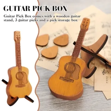 Krilves Sherum Strumbox, Sheremart Strumbox, Sherum Pick Box, Serum Strumbox, Emboadlie Wooden Acoustic Guitar Box, Wood Guitar Pick Case with Stand, Guitar Pick Box with 3 PCS Guitar Picks (1SET)