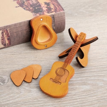 Krilves Sherum Strumbox, Sheremart Strumbox, Sherum Pick Box, Serum Strumbox, Emboadlie Wooden Acoustic Guitar Box, Wood Guitar Pick Case with Stand, Guitar Pick Box with 3 PCS Guitar Picks (1SET)