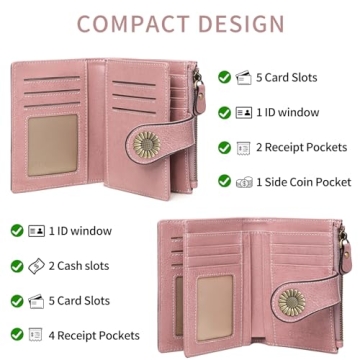 Small Womens Leather Bifold Wallet with RFID Protection