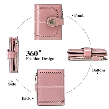 Small Womens Leather Bifold Wallet with RFID Protection