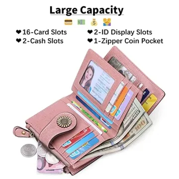 Small Womens Leather Bifold Wallet with RFID Protection