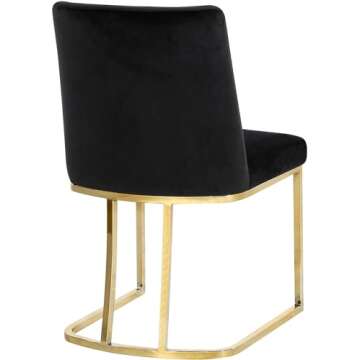 Meridian Furniture Heidi Collection Modern | Contemporary Velvet Upholstered Dining Chair with Polished Gold Metal Frame, Set of 2, 19" W x 23" D x 32" H, Black