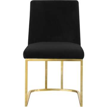 Meridian Furniture Heidi Collection Modern | Contemporary Velvet Upholstered Dining Chair with Polished Gold Metal Frame, Set of 2, 19" W x 23" D x 32" H, Black