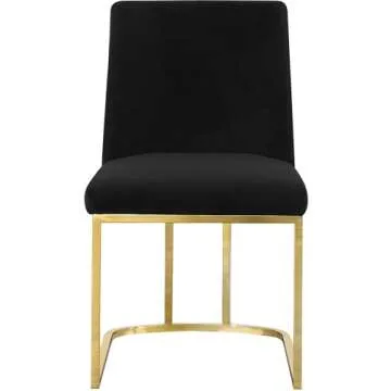 Meridian Furniture Heidi Collection Modern | Contemporary Velvet Upholstered Dining Chair with Polished Gold Metal Frame, Set of 2, 19" W x 23" D x 32" H, Black