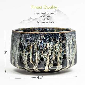 SAY HO UM Traditional Japanese Matcha Tea Cup Bowl + Gift Box | Multicolor Black Ceramic Ceremonial ...