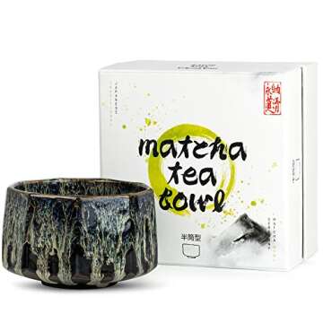 SAY HO UM Traditional Japanese Matcha Tea Cup Bowl + Gift Box | Multicolor Black Ceramic Ceremonial Matcha Bowl | Handcrafted, Large Macha Drinking Glass | Authentic Mug Shape
