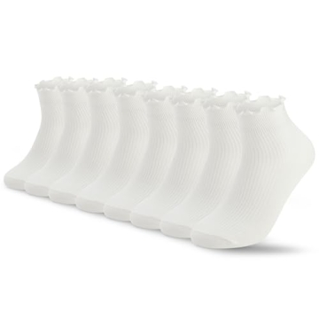 Fandecie 8 Pairs Frilly Socks Women,Ruffle Socks for Girl Women,Cute Ankle Socks for Women,Solid Col...