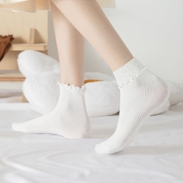 Fandecie 8 Pairs Frilly Socks - Cute Ruffle Ankle Socks for Women