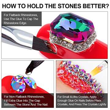 Nail Art 8ml/One Jar of Wipe-Off Rhinestone Glue Gel Adhesive Resin Gem Jewelry Diamond Polish Clear Decoration with Pen Tools (LED Light Cure Needed) Thicker&More Sticky Than Others
