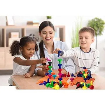 Skoolzy Peg Board for Kids 60 Piece Set - Toddler Occupational Therapy Montessori Toys - Counting, Color Sorting Toy for Kids Ages 18 Months+ Includes Pegs, Blocks, Dice, Lace & eBook