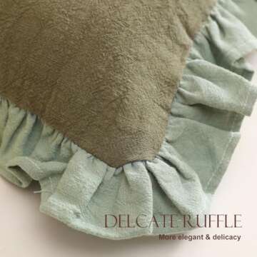 patdrea Green Shabby Chic Decorative Throw Pillow Covers 18x18 Set of 2,Farmhouse Linen Pillow Covers with Ruffles,Square Sturdy Throw Pillow Case for Couch Sofa Bed Living Room