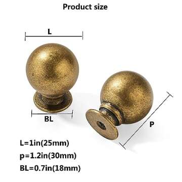 CABDM Brass Drawer Knobs 10 Pack 1 Inch Antique Brass Cabinet Knobs Kitchen Cabinet Hardware Vintage...
