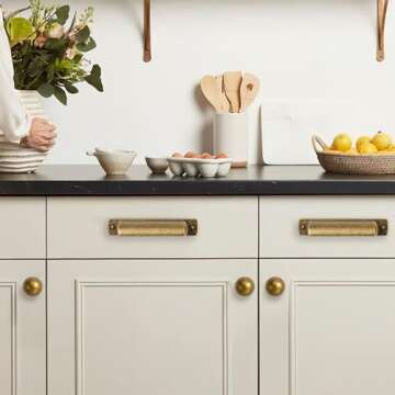 CABDM Brass Drawer Knobs 10 Pack 1 Inch Antique Brass Cabinet Knobs Kitchen Cabinet Hardware Vintage Ball Knobs Antinque Gold Pulls for Drawers.