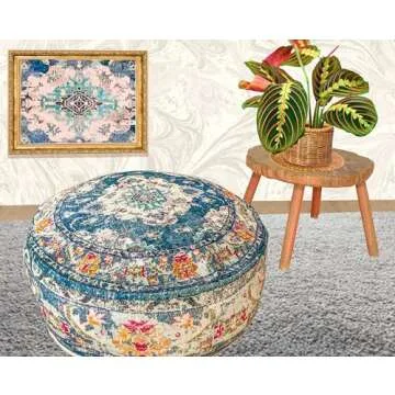 Moroccan Floor Pillow Cover Blue Round Floor Cushion Boho Room Décor Moroccan Seating Area Perfect Pouf Ottoman for Living Room, Bedroom, Nursary or Children Room Cotton 24x8 Unstuffed