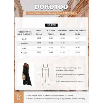 Dokotoo Loose Jumpsuits for Women Overalls Oversized Solid Color Adjustable Straps Wide Leg One Piece jumpsuit Long Pant Romper with Pockets Black Large