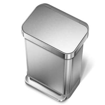 simplehuman 45 Liter / 12 Gallon Rectangular Hands-Free Kitchen Step Trash Can with Soft-Close Lid, ...