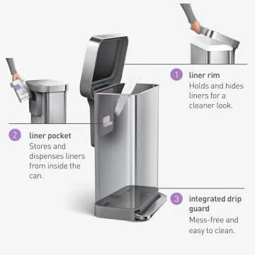 simplehuman 45 Liter / 12 Gallon Rectangular Hands-Free Kitchen Step Trash Can with Soft-Close Lid, Brushed Stainless Steel