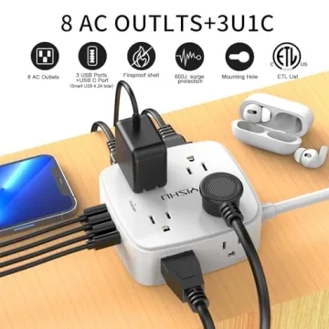 Surge Protector Power Strip with 8 Outlets & USB