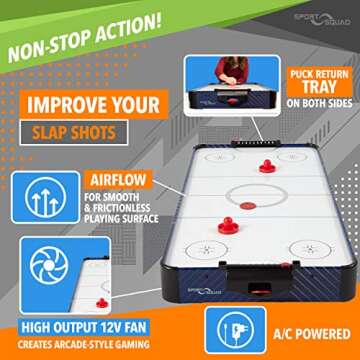 Sport Squad HX40 40 inch Table Top Air Hockey Table for Kids and Adults - Electric Motor Fan - Includes 2 Pushers and 2 Air Hockey Pucks - Great for Playing on the Floor, Tabletop, or Dorm Room