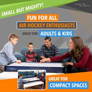 Sport Squad HX40 40 inch Table Top Air Hockey Table for Kids and Adults - Electric Motor Fan - Includes 2 Pushers and 2 Air Hockey Pucks - Great for Playing on the Floor, Tabletop, or Dorm Room