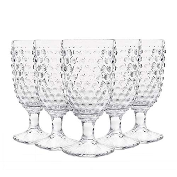 G Hobnail Drinking Glasses 6 Set, 13.3 oz Vintage Water Goblets Iced Tea Beverage Goblets Hobnail Glassware,Hobnail Goblet Glasses,Glass Cups for Wine,Soda,Juice,Dinner Parties,Bars, Restaurants Clear
