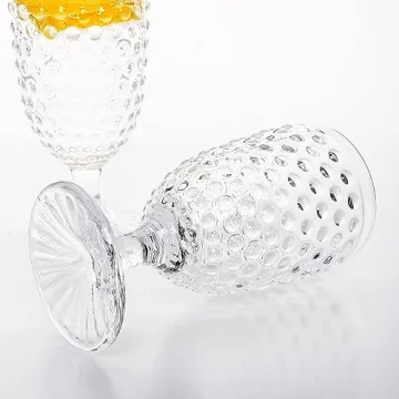 G Hobnail Drinking Glasses 6 Set, 13.3 oz Vintage Water Goblets Iced Tea Beverage Goblets Hobnail Glassware,Hobnail Goblet Glasses,Glass Cups for Wine,Soda,Juice,Dinner Parties,Bars, Restaurants Clear