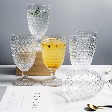 G Hobnail Drinking Glasses 6 Set, 13.3 oz Vintage Water Goblets Iced Tea Beverage Goblets Hobnail Glassware,Hobnail Goblet Glasses,Glass Cups for Wine,Soda,Juice,Dinner Parties,Bars, Restaurants Clear