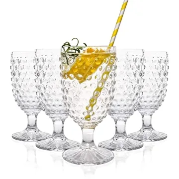 G Hobnail Drinking Glasses 6 Set, 13.3 oz Vintage Water Goblets Iced Tea Beverage Goblets Hobnail Glassware,Hobnail Goblet Glasses,Glass Cups for Wine,Soda,Juice,Dinner Parties,Bars, Restaurants Clear