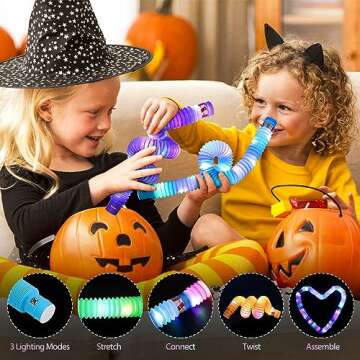 66Pcs Halloween Party Favors for Kids, Light Up Rings Spin Necklaces Halloween Goodie Bag Fillers Treats Prizes Glow in The Dark Halloween Toys Bulk Carnival Classroom Favors Trick or Treat Toys