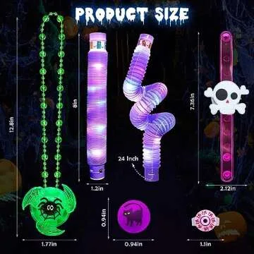 66Pcs Halloween Party Favors for Kids, Light Up Rings Spin Necklaces Halloween Goodie Bag Fillers Treats Prizes Glow in The Dark Halloween Toys Bulk Carnival Classroom Favors Trick or Treat Toys