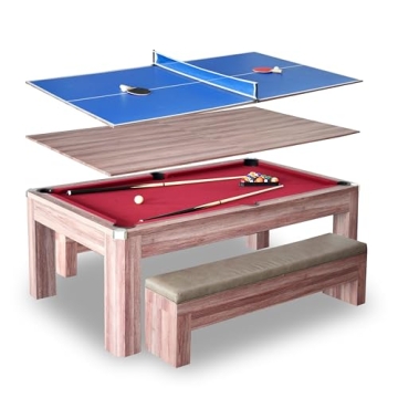 Hathaway Newport Deluxe 7 Ft Multi Game Pool Table Combo with Dining Top and Ping Pong – Includes ...