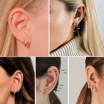 Cocadant 14K Gold Huggie Hoop Earrings & CZ Studs