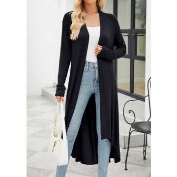 POGTMM Womens Sweater Cardigan Long Sleeve Lightweight Classic Casual Office Blazer Long Duster (Bla...
