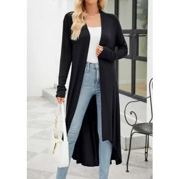 POGTMM Womens Sweater Cardigan Long Sleeve Lightweight Classic Casual Office Blazer Long Duster (Bla...
