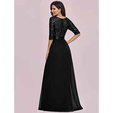 Elegant A Line Sequin Maxi Evening Dress by Ever-Pretty