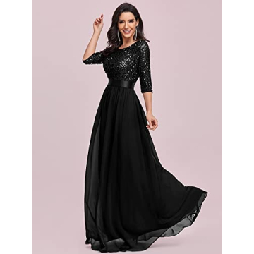 Elegant A Line Sequin Maxi Evening Dress by Ever-Pretty